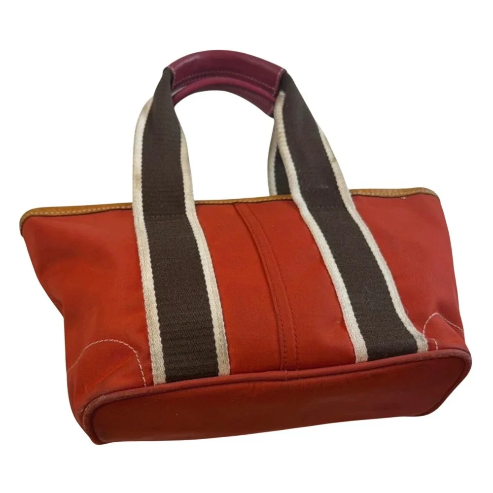 Flawed Gem! Coach Hamptons Weekend Canvas Tote Bag Brown Striped Leather Trim